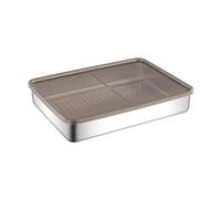 Cheese Tray - Stainless Steel Rectangular Container, Kitchen Storage Saver, Raised Strip Base Design | Home Bakery Supermarket Delicatessen Food Preservation Storage Solution