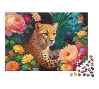 Cheetah Among Flowers 1000 Stücke Dickes Karton Puzzle Jigsaw Puzzle 1000 Teile Familienpuzzle Weihnachtsgeschenk Exklusives Design Geschenk 52x38cm/1000pcs