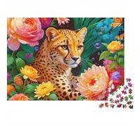 Cheetah Among Flowers Puzzle 1000 Pieces Cadeau Unique Jeu Éducatif Challenge Toy À De Qualité Supérieure Peinture Art pour Adultes Et Enfants À Partir De 14 Ans 52x38cm/1000pcs