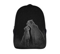 Cheetah And Cub Léopard in The Rain Sacs À Dos,Style planche à gratter Cartable Avec Boucle De Réglage Pour Garçons Et Filles,16 inch Léger Décontracté Sac De Voyage