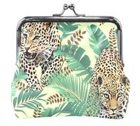 Cheetah Leopard Green Palm Porte-monnaie en cuir pour femme avec boucle de verrouillage, Guépard Léopard Vert Palmier, OneSize