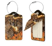 Cheetah Love Lot de 4 étiquettes de bagage en cuir synthétique avec boucle en acier inoxydable et carte d'adresse, étiquettes de bagage, étiquettes de voyage, étiquettes d'identification pour homme et