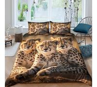 Cheetah trio Housse de Couette 3 Pièces 3D Imprimée Microfibre Hypoallergique Wild animal photography Ensemble De Literie avec 2 x Taies d'oreiller Respirante for Hommes Super king（260x220cm）