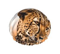 Cheetah Waiting for an Opportunity Bonnet de douche réutilisable et imperméable pour homme et femme Bande élastique Bonnet de bain double couche lavable pour toutes les coiffures, facile à transporter