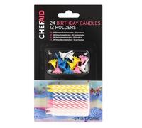 Chef Aid Bougies décoratives pour gâteaux d'anniversaire, Ensemble de 36 pièces avec 24 Bougies idéales pour décorer gâteaux et Cupcakes, inclut 12 Supports