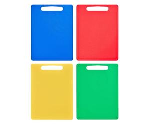 Chef Aid Lot de 4 grandes planches à découper multicolores, surface antidérapante, facile à nettoyer et passe au lave-vaisselle avec poignée, 40 x 30 cm chacune