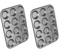 Chef Aid Moule à 12 Muffins - Plaque de Cuisson Antiadhésive en Acier Carbone - Résistante, Chauffe Uniforme, Facile à Nettoyer (Lot de 2)