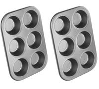 Chef Aid Moule à Muffins pour 6 pièces - Plaque de cuisson antiadhésive en acier carbone - Compatible four, réfrigérateur et congélateur - Couleur grise (Lot de 2)