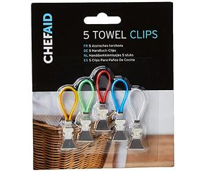 Chef Aid Pinces à Torchon, Pinces Métalliques Idéales pour Accrocher les Torchons Facilement, Ensemble de 5 Pinces de Couleurs Différentes