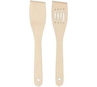 Chef Aid Set de 2 Spatules en Bois 30 cm avec Spatule Pleine et Spatule à Ouvertures pour Cuire Retourner Mélanger et Servir Beige