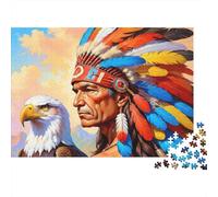 Chef Amérindien Difficile Puzzle 1000 Pièces pour Adultes Chef avec Un Guide Esprit Aigle Majestueux Premium Robuste Haute Qualité Vibrant Défiant Anti-Stress 52x38cm/1000pcs