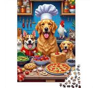Chef Chien Cuisiner scène Set Puzzle 1000 Pièces Collectionneurs, Papier Recyclé Épais, Décoration Intérieure, Art Mural, Cadeau Couples, Puzzle Décoratif 38x26cm/1000pcs