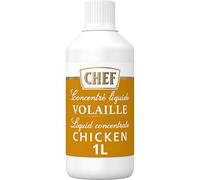 CHEF Concentré Liquide Volaille - 69% de Jus de Cuisson de Viande de Poulet - Utilisable Chaud et Froid - Gain de temps en Cuisine - Aide Culinaire, Sauce, Fonds, Fumet - Bouteille de 980 ml
