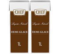 CHEF Demi-Glace Naturelle Liquide - Prêt-à-l'Emploi - Réalisé avec 2,6 kg d’Os de Bœuf - Ingrédients d'Origine Naturelle - Gain de Temps - Aide Culinaire, Sauce, Fonds, Fumet - Brique de 1L (Lot de 2)