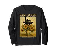 Chef-d'œuvre Amusant inspiré de Van Gogh Chat Tournesols Manche Longue