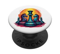 Chef-d'œuvre d'échecs Coucher de Soleil - Roi d'échecs et Chevaliers PopSockets PopGrip Adhésif