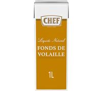 CHEF Fonds De Volaille Naturel Liquide - Prêt-à-l'Emploi - A Base de 2,3 kg d’Os de Volaille - Gain de Temps - Aide Culinaire, Sauce, Fonds, Fumet - Brique de 1L