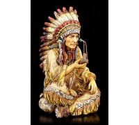 Chef Indien Figure avec Calumet de la Paix Western Figurine de Décoration