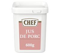 CHEF Jus de Porc Déshydraté - Recette Puissante et Riche en Goût de Viande de Porc - Gain de Temps en Cuisine - Aide Culinaire, Sauce, Fonds, Fumet - Boîte de 600g jusqu'à 20L