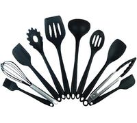 Chef Kitchen Utensils 10 pièces ensemble d'ustensiles de cuisine antiadhésif résistant à la chaleur sans BPA Silicone poignée en acier inoxydable outils cuisson fouet Ki(Black)