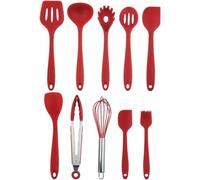 Chef Kitchen Utensils 10 pièces ensemble d'ustensiles de cuisine antiadhésif résistant à la chaleur sans BPA Silicone poignée en acier inoxydable outils cuisson fouet Ki(Red)