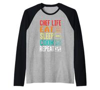 Chef Life Eat Cook Repeat Funny Cooking Chefs Lover Manche Raglan