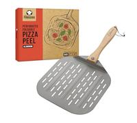 Chef Pomodoro - Pelle à Pizza Perforée en Aluminium Anodisé Professionnelle avec Poignée Pliable en Bois Pelle à Enfourner pour Four et Barbecue Cuisson de Pizzas 30,5 cm x 35,6 cm