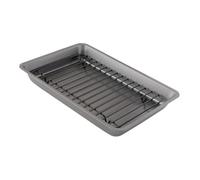 Chef Pomodoro - Petit Plat Four Antiadhésif avec Grille Four | Plaque Cuisson Four Rectangulaire avec Plateau, Plaque, Plat à Gratin, Lasagne - Acier Résistant - 28,5 x 19,5 cm
