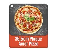 Chef Pomodoro Pierre à Pizza 35,6 x 30,5 cm (6,35 mm), Pierre Réfractaire Four, Pierres à Pizza, Cuisson, Pour Four, Acier, Avec Trous de Préhension, Idéal Pain et Pizza Maison