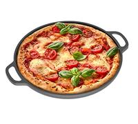 Chef Pomodoro - Plaque Pizza Four avec Poignées - Poêle En Fonte Antiadhésif pour Cuisinière, Four, Bbq, Feu de camp - Assiette a Pizza et Plaque de Cuisson pour Préparer, Griller, 30 cm