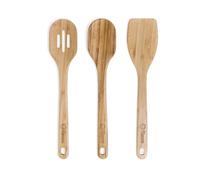 Chef Pomodoro | Spatule Cuisine en Bois de Bambou - Ensemble 3 Grandes Spatule Bois 31,5 cm, Écumoire, Cuillère Bambou | Kit Ustensiles Cuisine Solides Élégants