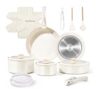 Chef Power Set 19 pièces poêle/casserole, induction, couvercles verre, poignées amovibles, antiadhésif céramique-titane, lave-vaisselle et four, sans PTFE, blanc