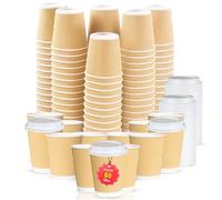 CHEF ROYALE Lot de 50 tasses à café jetables en papier kraft ondulé de 355 ml avec couvercles - Gobelets en carton pour boissons chaudes et froides - Tasses à café isothermes à emporter pour boissons