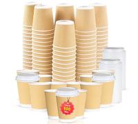 Chef Royale Lot de 500 tasses à café jetables en papier kraft ondulé de 355 ml avec couvercles - Gobelets en papier pour boissons chaudes et froides - Tasses à café isothermes à emporter pour boissons