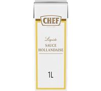 CHEF - Sauce Hollandaise Liquide - Oeuf, Beurre et Citron - Brique de 1L | Sauce prête-à-l'emploi pour asperges - Poissons et oeufs Bénédicte - Stable au bain-marie - Convient au régime végétarien