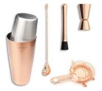 C&S Accessoires Cocktail set de barman 5 pièces, inox coloris cuivre | Set de barman 5 pièces, Shaker 500 à 700 ml, Passoire, Doseur 2 et 4 cl, Cuillère, Pilon, Inox revêtement cuivre