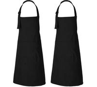 Chef Tablier Ensemble de 2 tabliers pur coton noirs Tablier de cuisine pour barbecue hôtel et restaurant avec poches frontales et lanière ajustable au cou 66cm x 88cm