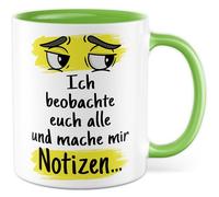Chef Tasse avec inscription en allemand « Geschenk Ich beobachte euch alle und mache mir Notes... » Tasse à café en céramique 330 ml