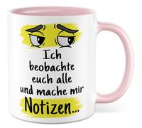 Chef Tasse avec inscription en allemand « Geschenk Ich beobachte euch alle und mache mir Notes... » Tasse à café en céramique 330 ml