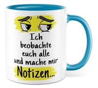 Chef Tasse avec inscription en allemand « Geschenk Ich beobachte euch alle und mache mir Notes... » Tasse à café en céramique 330 ml