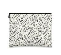 Chef Tools Trousse de maquillage pour ustensiles de cuisine dessinés à la main Pochette de voyage pour femme, organiseur portable en toile avec fermeture éclair, cadeau essentiel de cuisine, 17,8 x