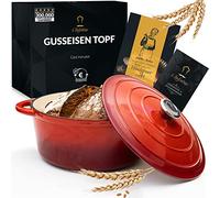 Chefarone Casserole en fonte émaillée 26 cm 4,7L - Casserole avec couvercle pour induction - Casserole en fonte - Casserole à pain - Rouge