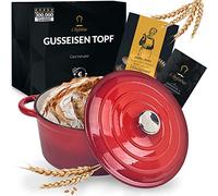 Chefarone Cocotte en Fonte Émaillée 24 cm 3,5 L avec Couvercle - Rouge | Préparez un Pain de Campagne Croustillant un Bœuf Bourguignon Savoureux et de Délicieux Plats Mijotés