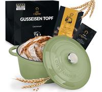 Chefarone Cocotte en Fonte Émaillée 24 cm 3,5 L avec Couvercle - Vert | Préparez un Pain de Campagne Croustillant un Bœuf Bourguignon Savoureux et de Délicieux Plats Mijotés