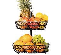 Chefarone grande corbeille a fruits 2 etages - Panier a fruits a etages en métal décoration plan de travail - Coupe de fruit design noire - Corbeille table fruits et legumes fraîcheur