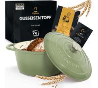 Chefarone Marmite à pain en fonte émaillée pour mijoter, cuire et rôtir - Marmite à pain avec couvercle à induction - Cocotte en fonte (Vert, 4,7 L)