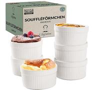 Chefarone® Moules à soufflé résistants au four - Coupelles de crème brûlée en céramique pour la cuisson et la présentation - Bol ignifuge de 200 ml - Ensemble de 6 pièces blanc (9x4,5CM)