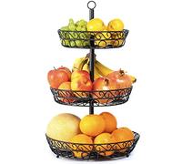 Chefarone Présentoir à Fruits à 3 étages pour Plus d'espace sur Le Plan de Travail - Corbeille à Fruits décorative - Grand modèle (34 x 34 x 52 cm) - Noir