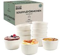 Chefarone Soufflé Lot de 10, Ramequins en Céramique pour la Cuisson et Présentation, 200 Ml Blanc (9 X 7,5 X 5cm)
