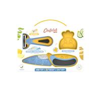 Chefclub - Coffret Couteau et Éplucheur Enfants - Lame Inox à Bout Rond - Éplucheur Bi-directionnel - Manches Antidérapants Soft Touch - Protège-doigts et Protège-lame Inclus - Sécurisé